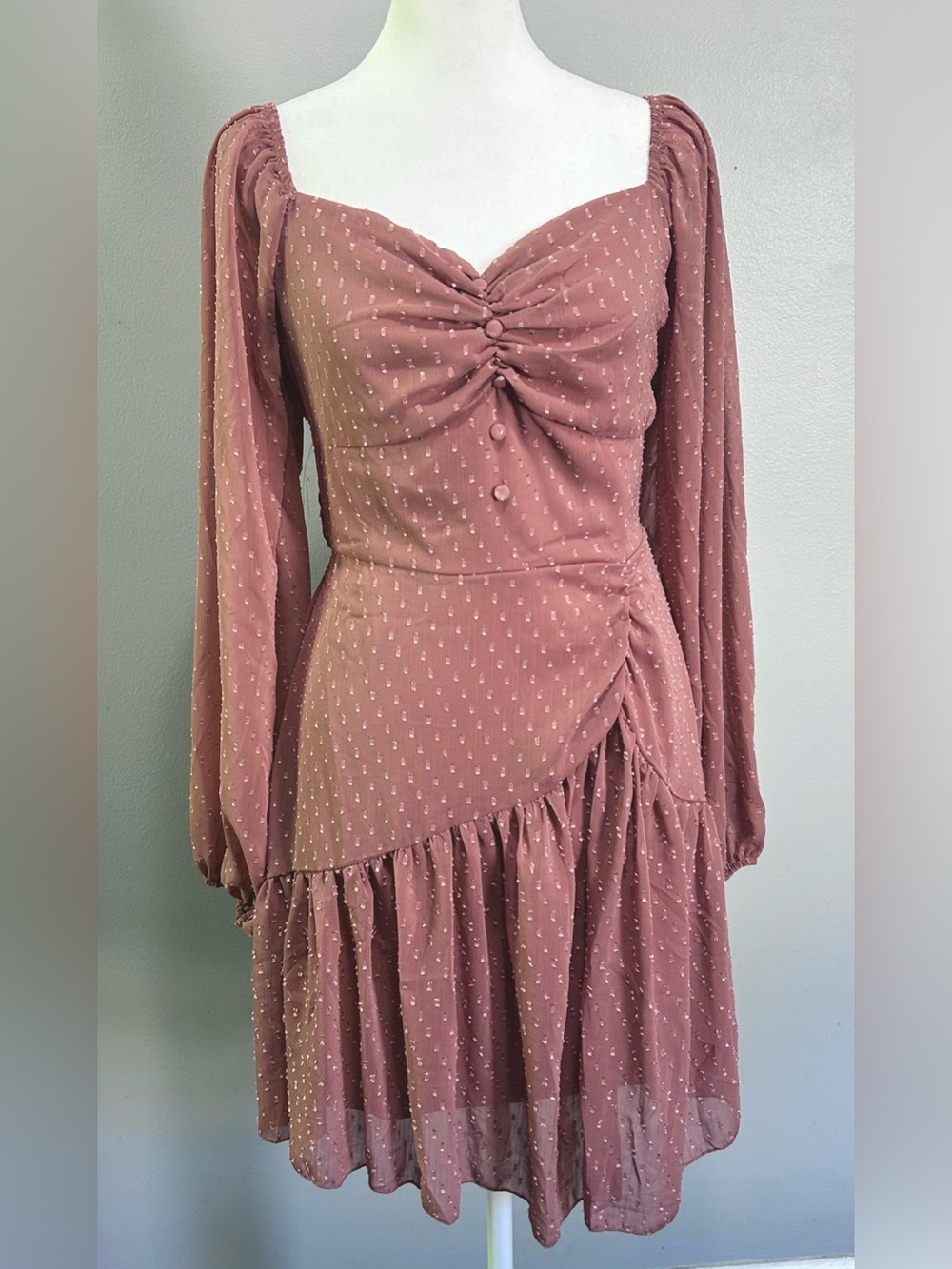 ambition Mauve Dusty Pink Long-Sleeve Ruffle Knee length Dress Romantic Feminine